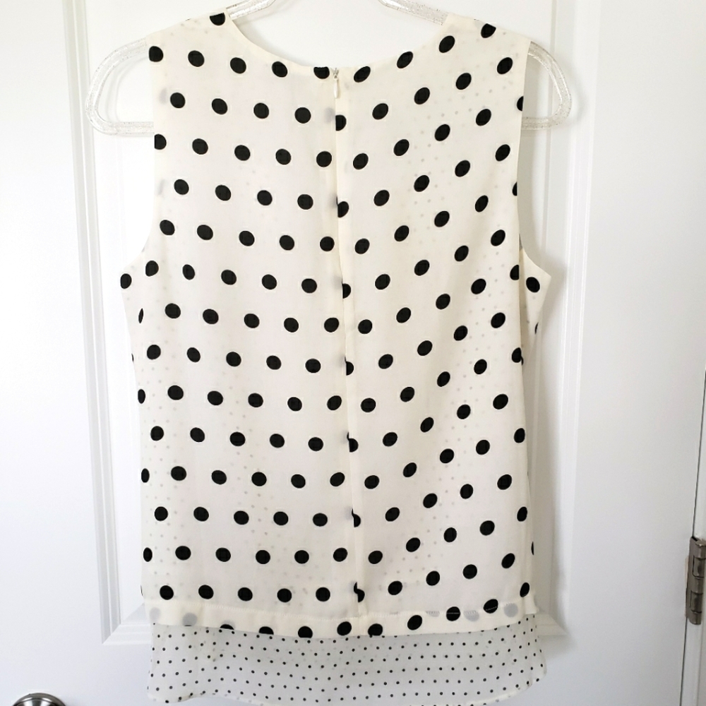 ROSE + OLIVE Sleeveless Black & Cream Polka Dot Layered Blouse—NWT—M - Picture 9 of 12
